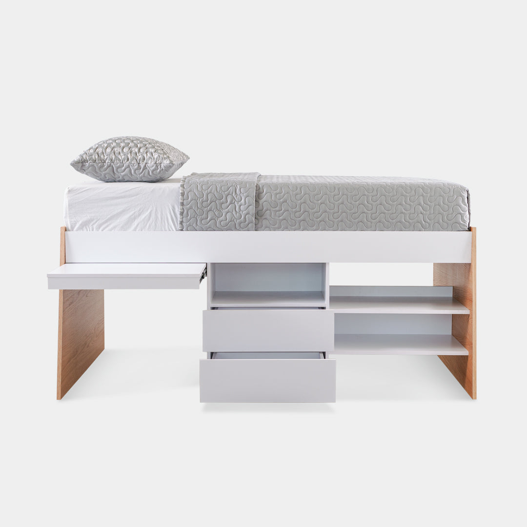 Cama Sencilla Multifuncional Vinci natural con blanco / Muebles y Accesorios