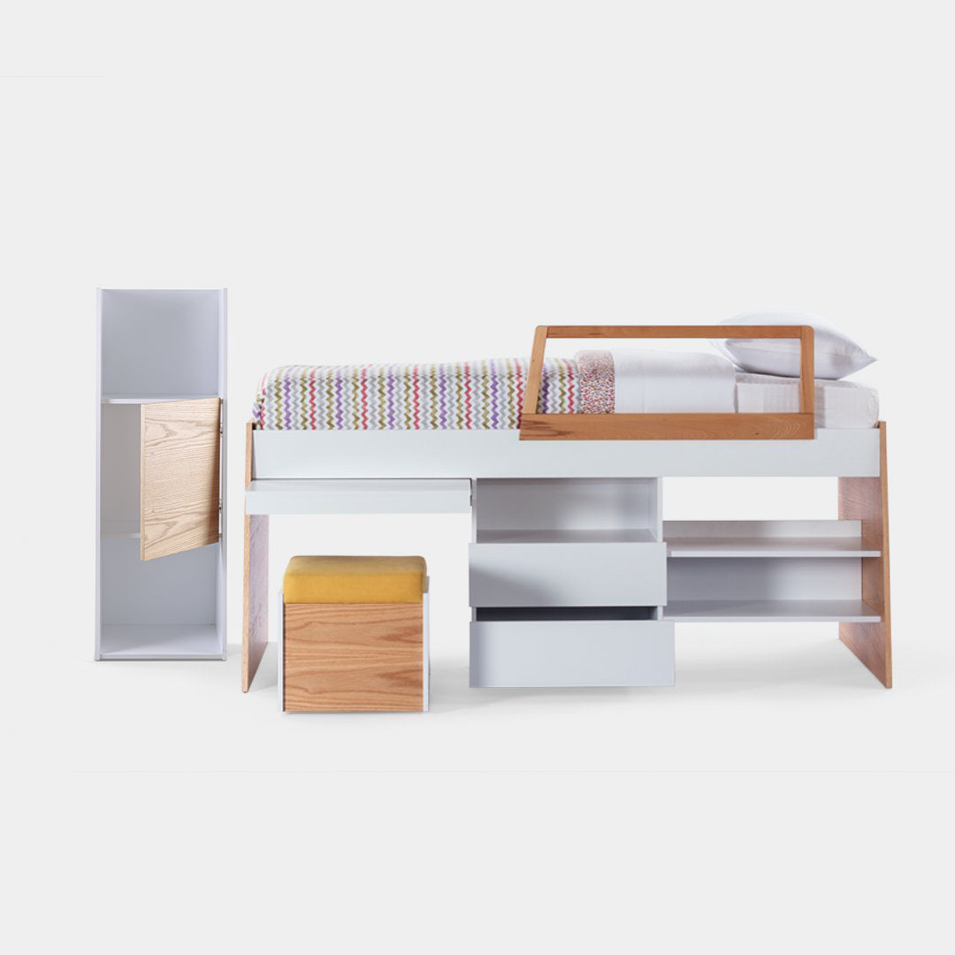 Dormitorio Vinci Izquierdo natural con blanco bolena gris / Muebles y Accesorios