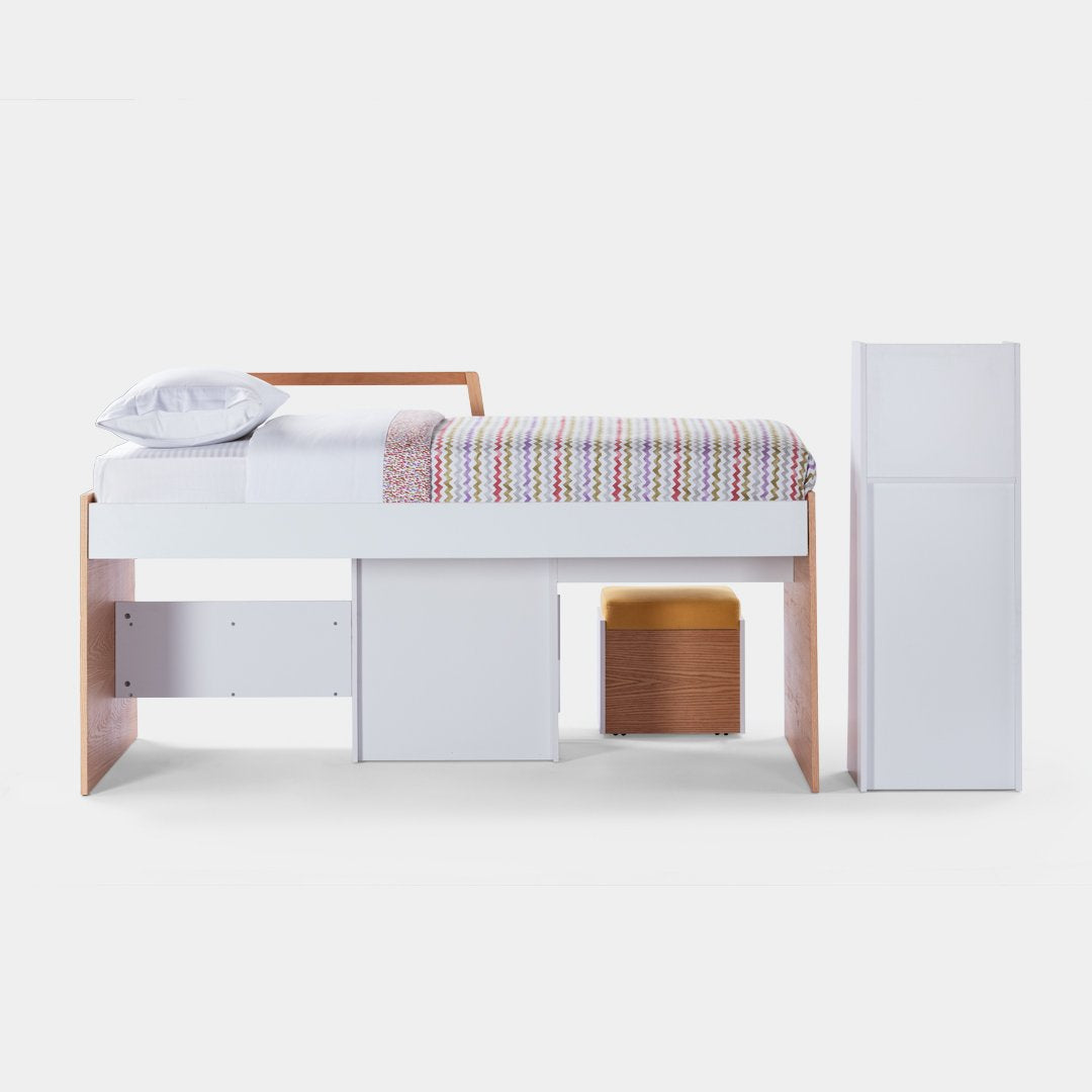Dormitorio Vinci Izquierdo natural con blanco cosmic gris claro / Muebles y Accesorios